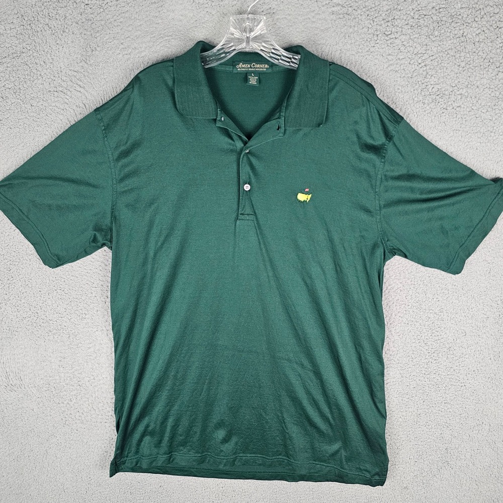 Amen Corner Polo Shirt Mens Large Green Masters Logo Pima Cotton Mercerized Golf